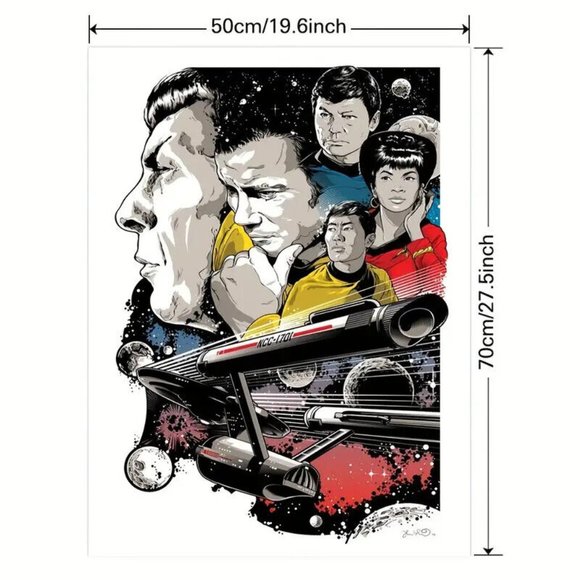 Star Trek TOS Bridge Crew & the USS Enterprise NCC-1701 Canvas Art Poster 24x16" - Picture 3 of 10